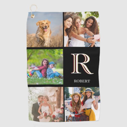 Fotocollage voor papa Aangepaste monogram naam Golfhanddoek (Voorkant)