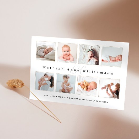 Fotocollage voor pasgeboren Baby en monogram geboo Aankondiging