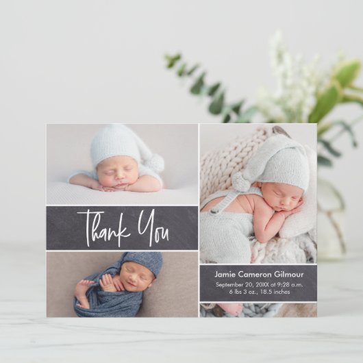 Fotocollage voor pasgeboren kinderen modern baby s bedankkaart (Staand voorkant)