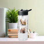 Fotocollage vriendennaam waterfles<br><div class="desc">Personaliseer en voeg 6 foto's van vrienden toe. Voeg je voornaam en achternaam toe aan zwarte letters.</div>