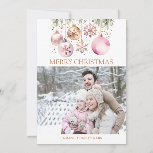 Fotocollage Vrolijk Kerstmis wit rose goud boho Feestdagenkaart (Voorkant)