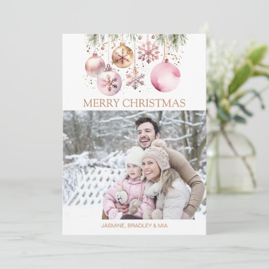 Fotocollage Vrolijk Kerstmis wit rose goud boho Feestdagenkaart (Staand voorkant)