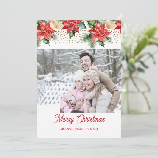 Fotocollage Vrolijk kerstrood poinsettia Feestdagenkaart (Staand voorkant)
