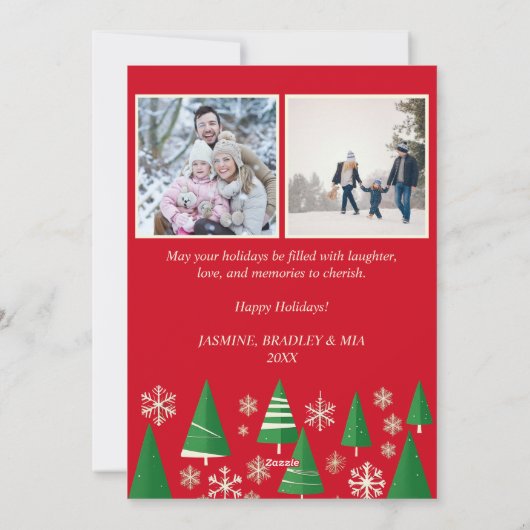 Fotocollage Vrolijke Kerstmis rode groene retro bo Feestdagenkaart (Achterkant)