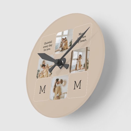 Fotocollage wandklok met aangepaste boodschap (Hoek)
