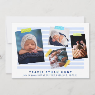 Fotocollage Washi Tape Pasgeboren Baby Jongen Gebo Aankondiging