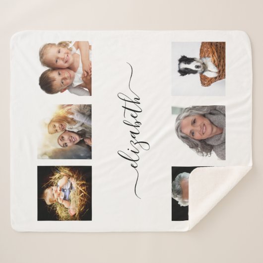 Fotocollage, wit naamscript sherpa deken (Voorkant (horizontaal))