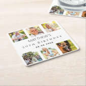 Fotocollage wit verjaardagsfeestje kartonnen onderzetters (Schuin)