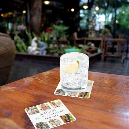 Fotocollage wit verjaardagsfeestje kartonnen onderzetters