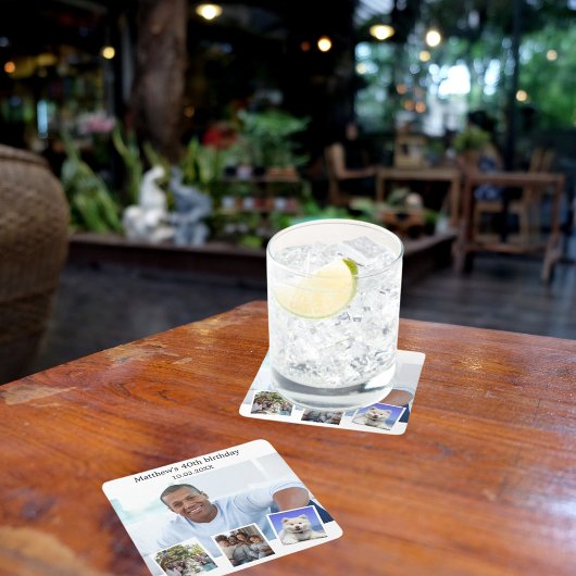 Fotocollage wit verjaardagsfeestje kartonnen onderzetters