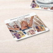 Fotocollage wit verjaardagsfeestje kartonnen onderzetters (Schuin)