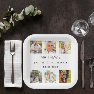 Fotocollage wit verjaardagsfeestje papieren bordje