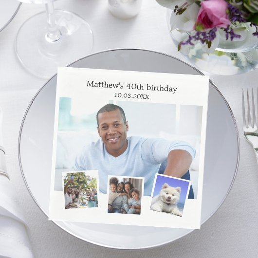 Fotocollage wit verjaardagsfeestje servet