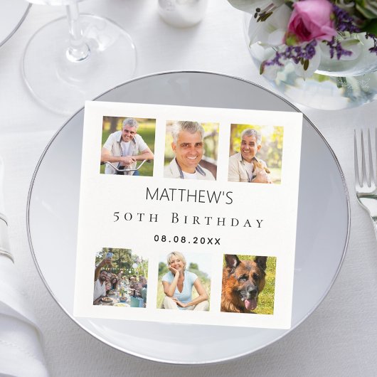 Fotocollage wit verjaardagsfeestje servet