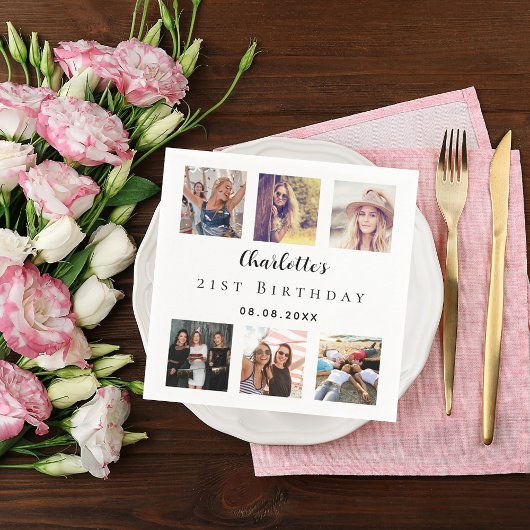 Fotocollage wit verjaardagsfeestje servet