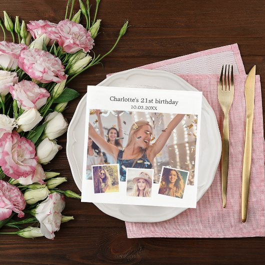 Fotocollage wit verjaardagsfeestje servet