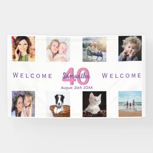 Fotocollage wit verjaardagsfeestje spandoek (Horizontaal)