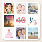 Fotocollage wit voor 40e verjaardag kartonnen onderzetters (Voorkant)