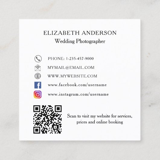 Fotocollage wit zwart QR code social media Vierkante Visitekaartje (Achterkant)