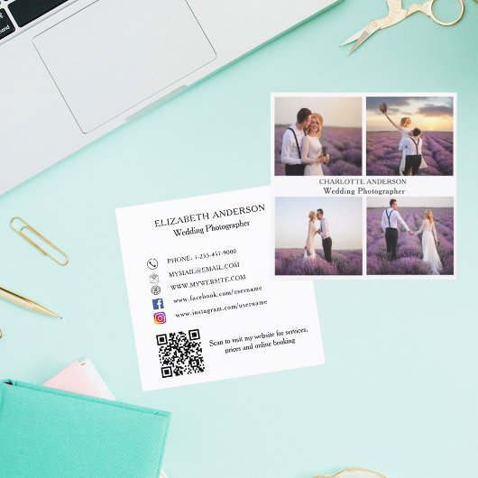 Fotocollage wit zwart QR code social media Vierkante Visitekaartje