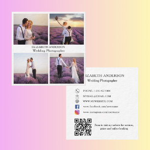 Fotocollage wit zwart QR social media premium Vierkante Visitekaartje