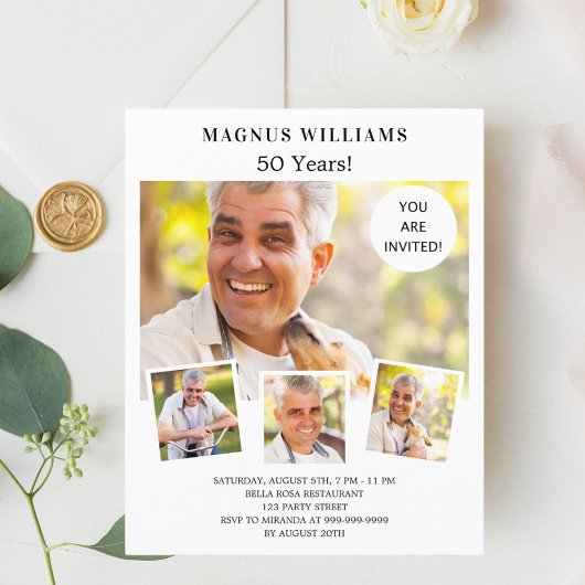 Fotocollage witte verjaardag uitnodiging