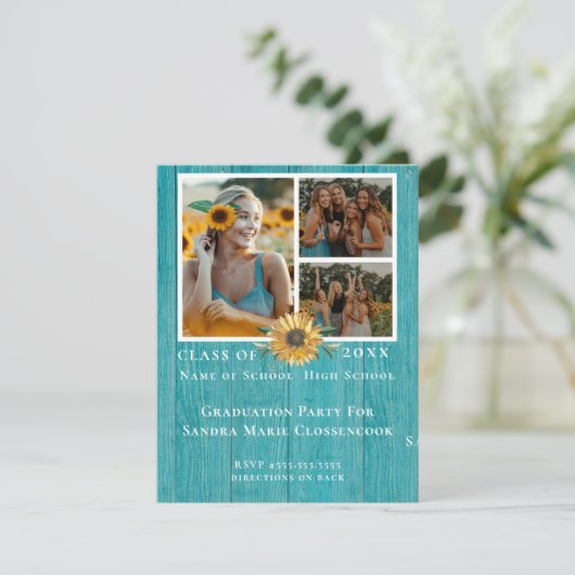 Fotocollage Zonnebloem Gele graduatie Partij Aankondiging (Staand voorkant)