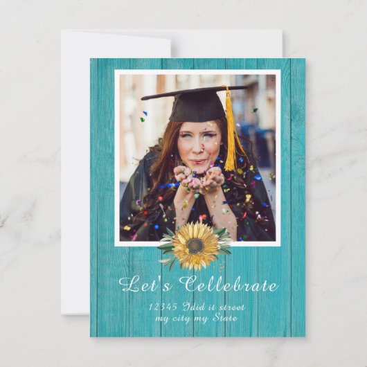 Fotocollage Zonnebloem Gele graduatie Partij Aankondiging (Achterkant)