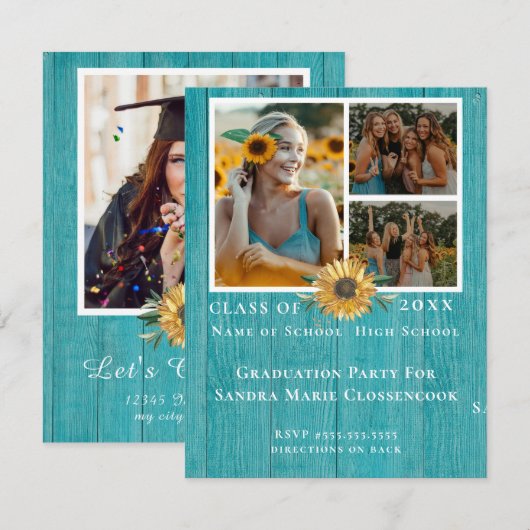 Fotocollage Zonnebloem Gele graduatie Partij Aankondiging (Voorkant / Achterkant)