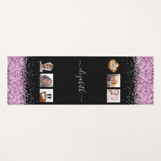 Fotocollage zwart blush roze naam script yogamat (Voorkant (horizontaal))