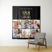 Fotocollage zwart en goud 100ste verjaardag modern wandkleed (In situ)
