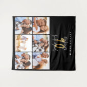 Fotocollage zwart en goud 90ste verjaardag modern wandkleed (Voorkant (horizontaal))