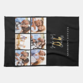 Fotocollage zwart en goud 90ste verjaardag theedoek (Horizontaal)