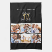 Fotocollage zwart en goud 90ste verjaardag theedoek (Verticaal)