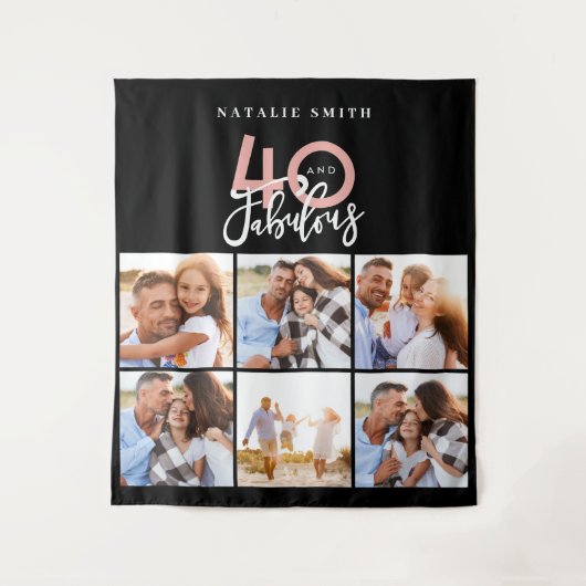 Fotocollage zwart en roze 40 en fantastisch wandkleed (Voorkant)