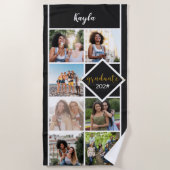 Fotocollage Zwart Goud Gepersonaliseerd Afstuderen Strandlaken (Voorkant)