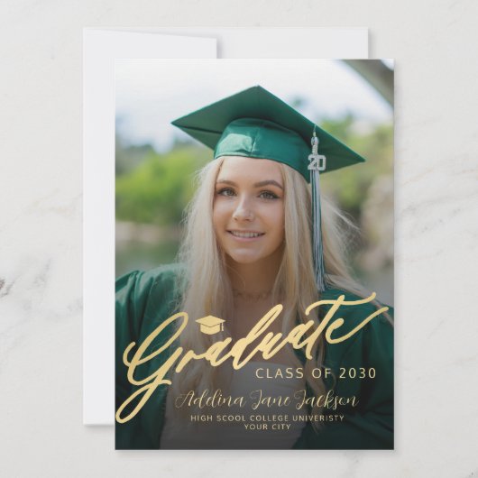 Fotocollage zwart goud klasse van 2025 afstuderen aankondiging (Voorkant)