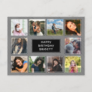 Fotocollage zwart-wit gestreepte verjaardag briefkaart