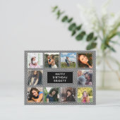 Fotocollage zwart-wit gestreepte verjaardag briefkaart (Staand voorkant)