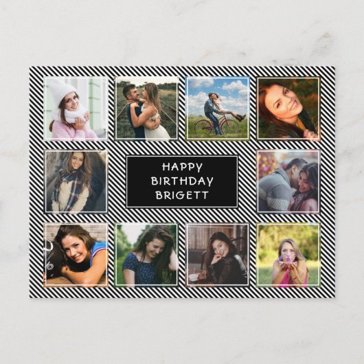 Fotocollage zwart-wit gestreepte verjaardag briefkaart (Voorkant)