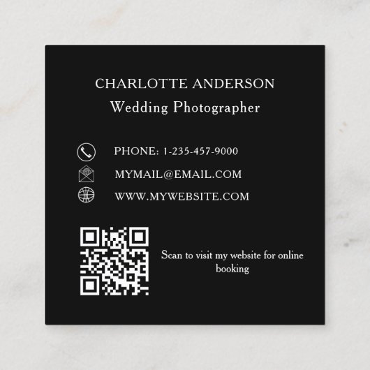 Fotocollage zwart wit QR-code Vierkante Visitekaartje (Achterkant)