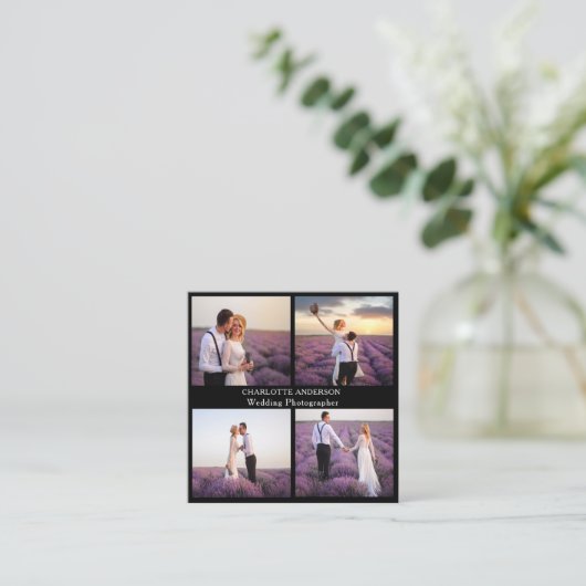 Fotocollage zwart wit QR-code Vierkante Visitekaartje (Staand voorkant)