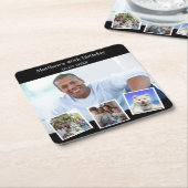 Fotocollage zwart wit verjaardagsfeestje kartonnen onderzetters (Schuin)