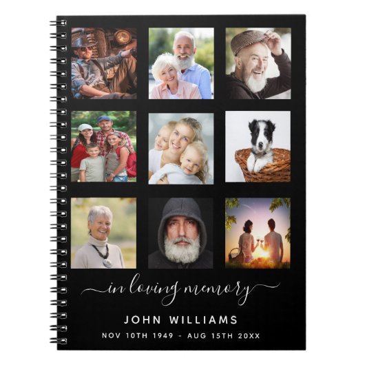 Fotocollage zwarte herdenkingsbegrafenis notitieboek (Voorkant)