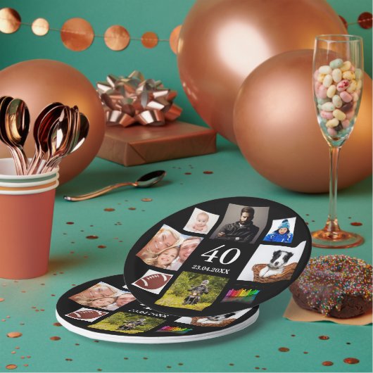 Fotocollage zwarte man man op 40e verjaardag papieren bordje (Multi)