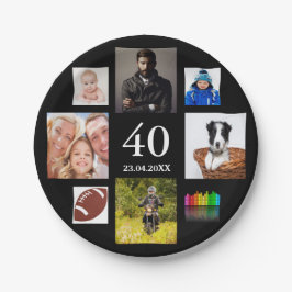 Fotocollage zwarte man man op 40e verjaardag papieren bordje