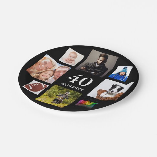 Fotocollage zwarte man man op 40e verjaardag papieren bordje (Gekanteld)