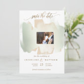 Fotocrème, Sage-penseelstreken Minimale bruiloft Save The Date (Staand voorkant)