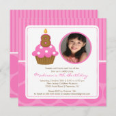 Fotocupcake uitnodiging 8th Birthday Roze (Voorkant / Achterkant)