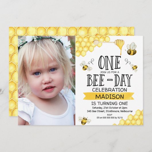 Fotodag eerste verjaardag uitnodiging (Voorkant / Achterkant)